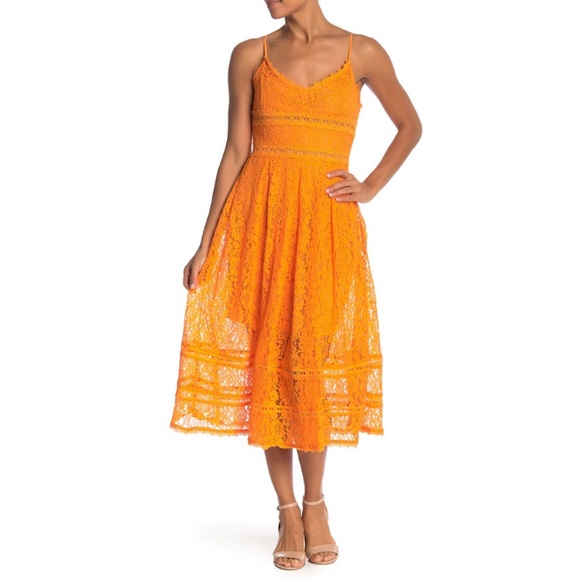 NSR Dresses & Skirts - NWT NSR orange sleeveless midi lace dress